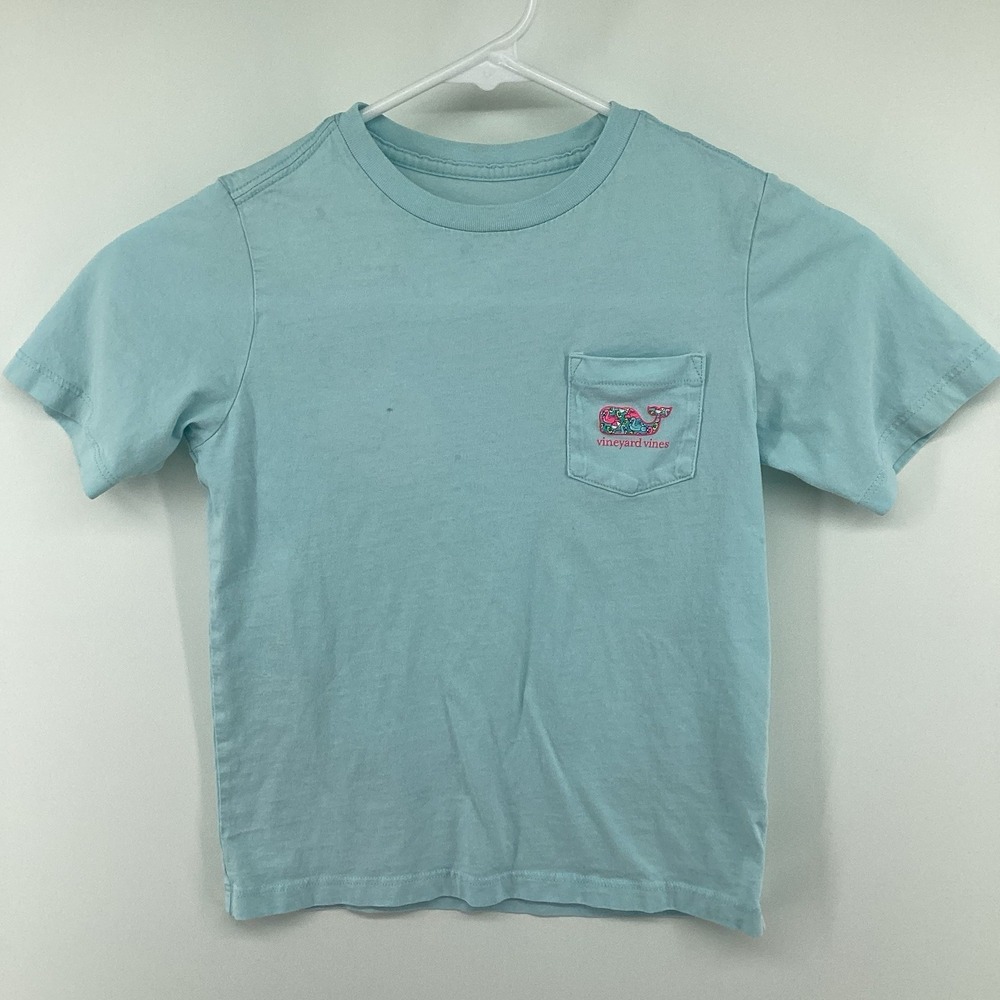 Girls Vineyard Vines Pool Float Flamingos Short Sleeve Pocket Tee- Blue- Size 6 - Picture 2 of 5
